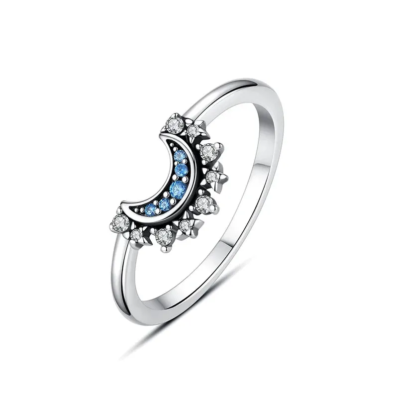 Sterling Silver Ring Love Heart Wishbone Crown Rings Crystal Rose Gold