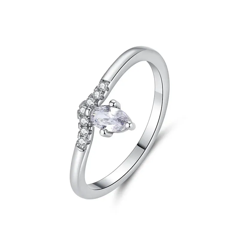Sterling Silver Ring Love Heart Wishbone Crown Rings Crystal Rose Gold