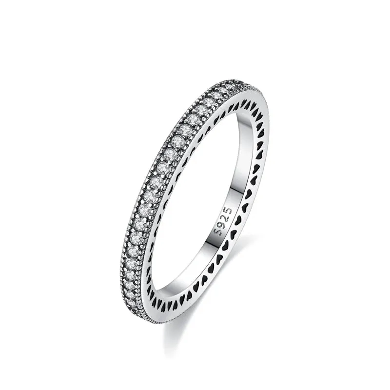 Sterling Silver Ring Love Heart Wishbone Crown Rings Crystal Rose Gold