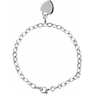Sterling Silver Rolo 7.5" Bracelet with Heart Charm