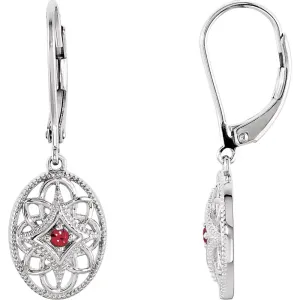 Sterling Silver Ruby Lever Back Earrings