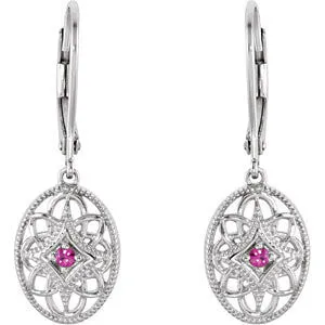 Sterling Silver Ruby Lever Back Earrings