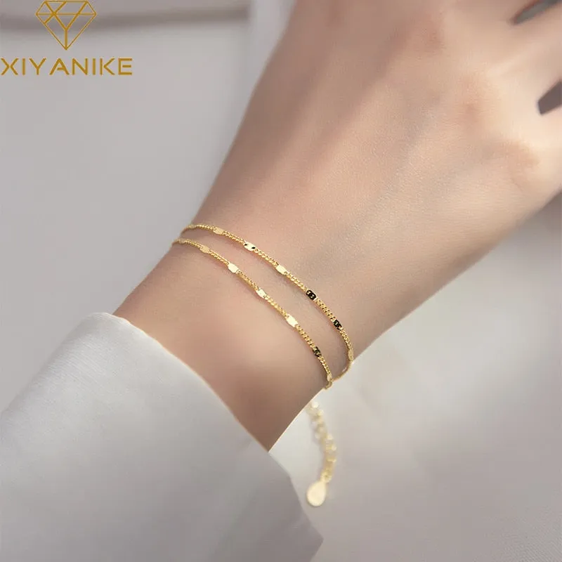 Sterling Silver Simple Double-layer Bracelet