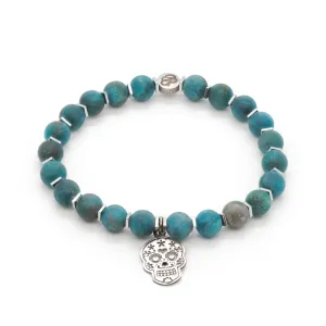 Sterling Silver Sugar Skull African Turquoise Beaded Bracelet