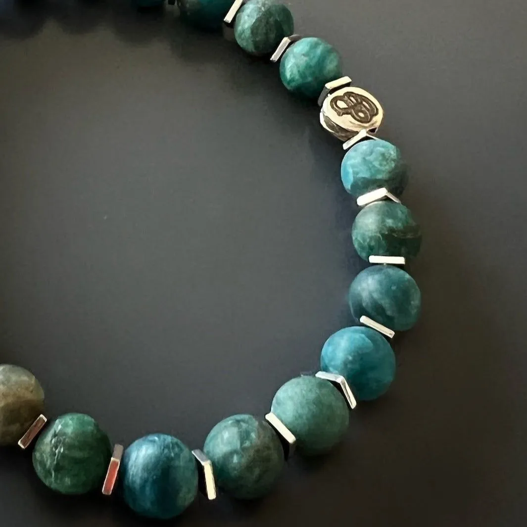 Sterling Silver Sugar Skull African Turquoise Beaded Bracelet