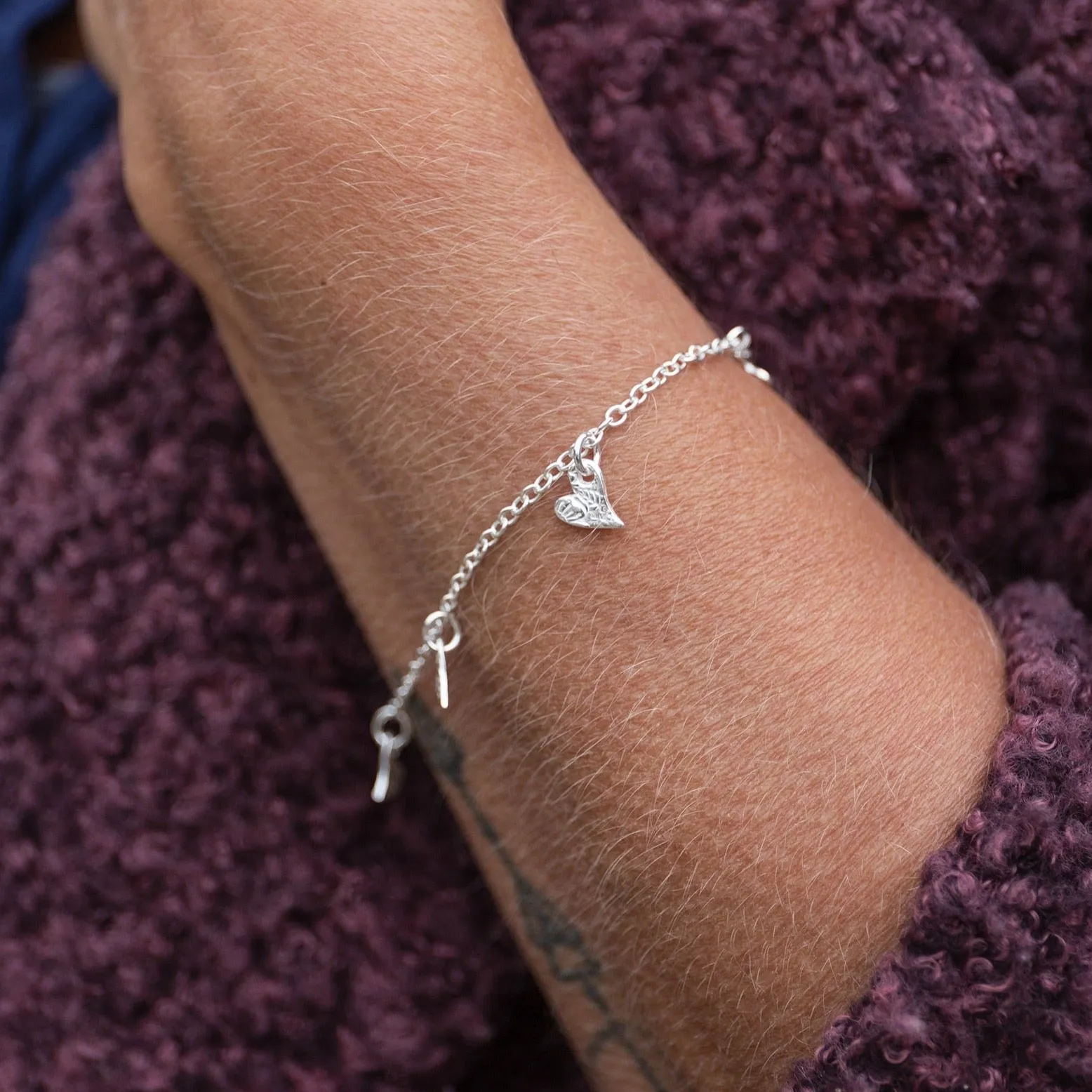 Sterling Silver Tilted Heart Charm Bracelet