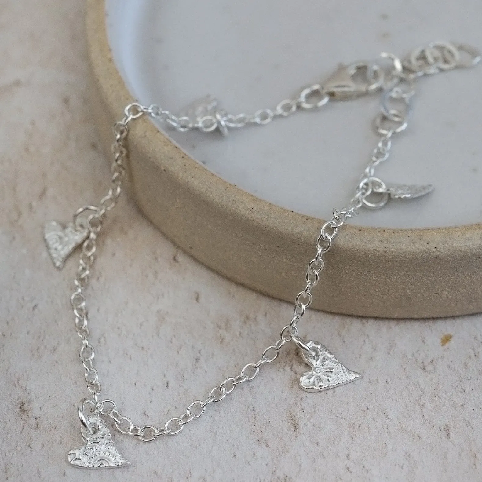 Sterling Silver Tilted Heart Charm Bracelet