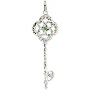 Sterling Silver Tsavorite Garnet Vine Key Pendant or 18" Necklace