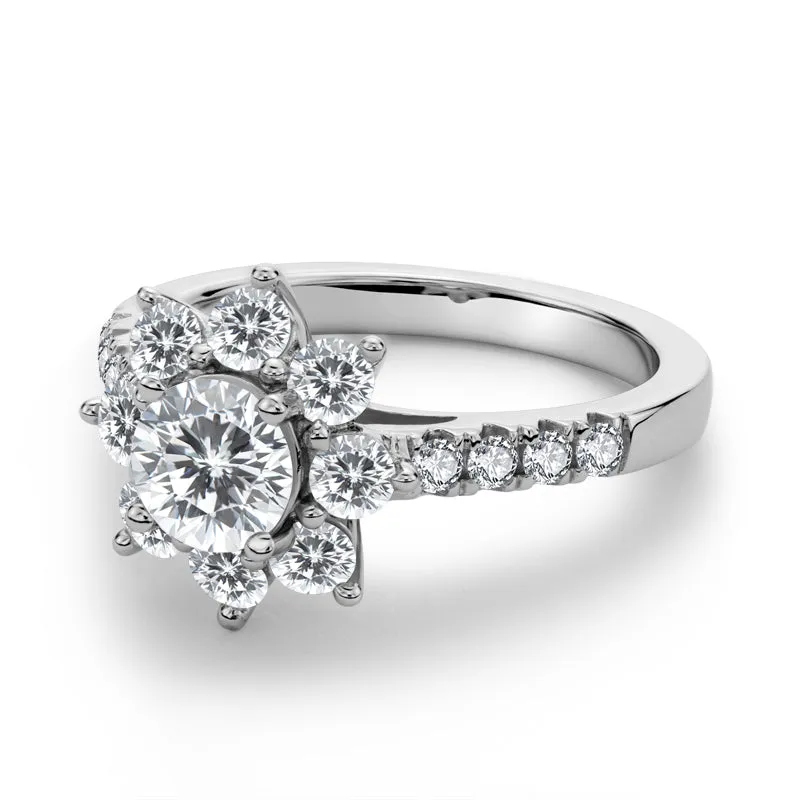 Sunflower Round Cut Moissantie Diamond Halo Ring