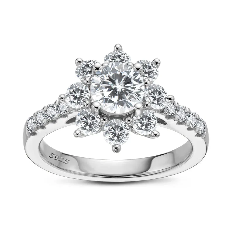 Sunflower Round Cut Moissantie Diamond Halo Ring