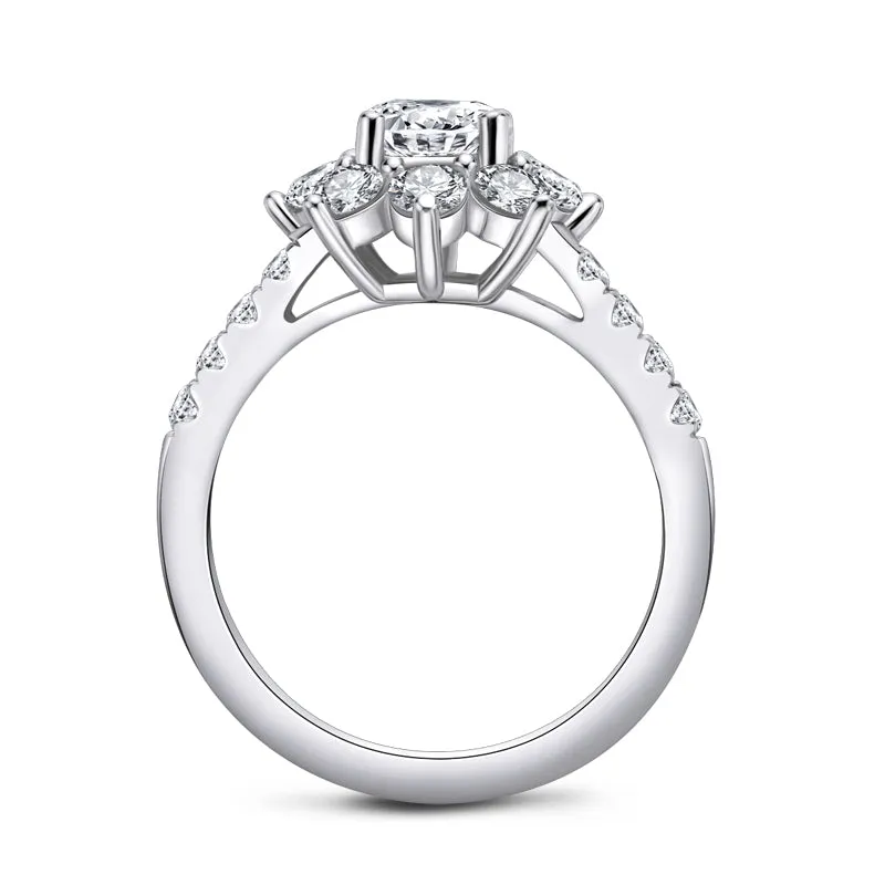 Sunflower Round Cut Moissantie Diamond Halo Ring
