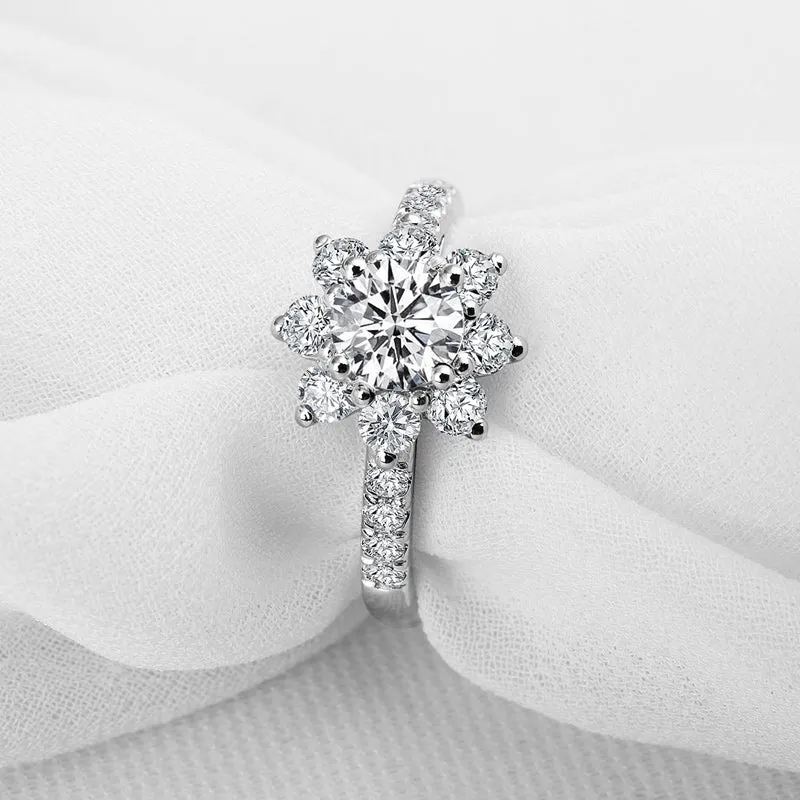 Sunflower Round Cut Moissantie Diamond Halo Ring