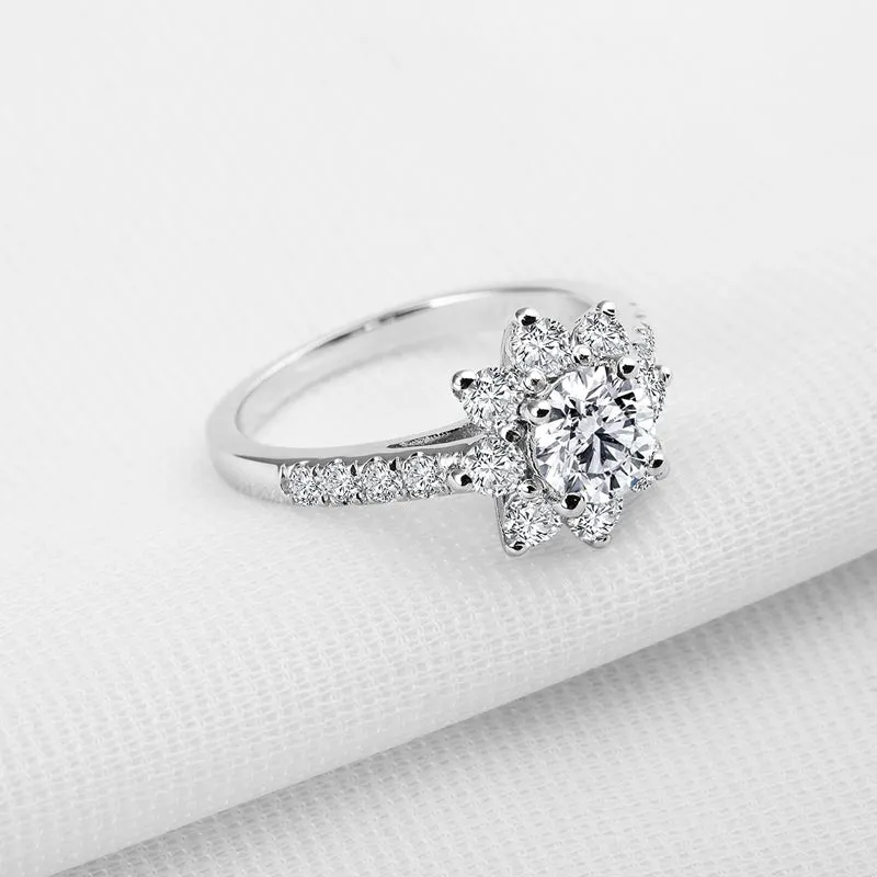 Sunflower Round Cut Moissantie Diamond Halo Ring