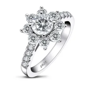 Sunflower Round Cut Moissantie Diamond Halo Ring