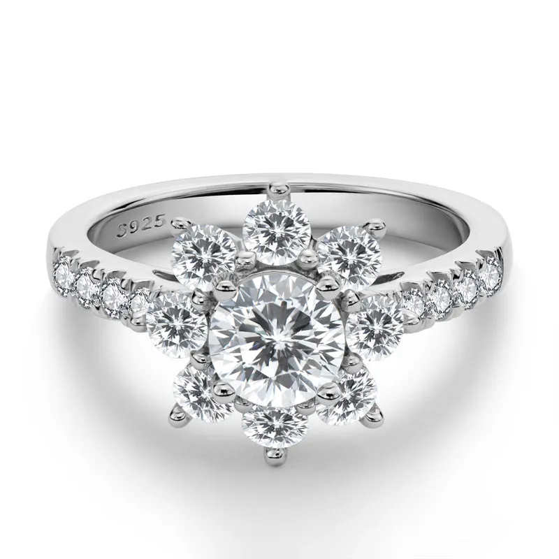 Sunflower Round Cut Moissantie Diamond Halo Ring