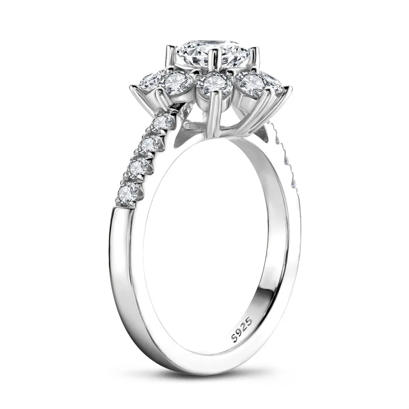 Sunflower Round Cut Moissantie Diamond Halo Ring