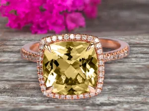 Surprisingly Champagne Diamond Moissanite Engagement Ring 1.75 Carat Cushion Cut Halo Design 10k Rose Gold Anniversary Ring