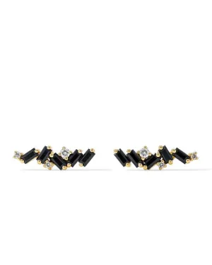 SUZANNE KALAN | Frenzy Stud Earrings | Baguette-Cut Black Sapphires and White Diamond