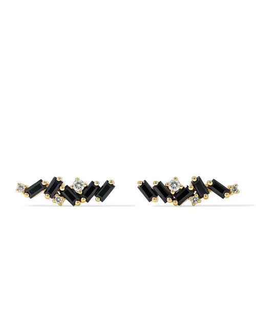 SUZANNE KALAN | Frenzy Stud Earrings | Baguette-Cut Black Sapphires and White Diamond