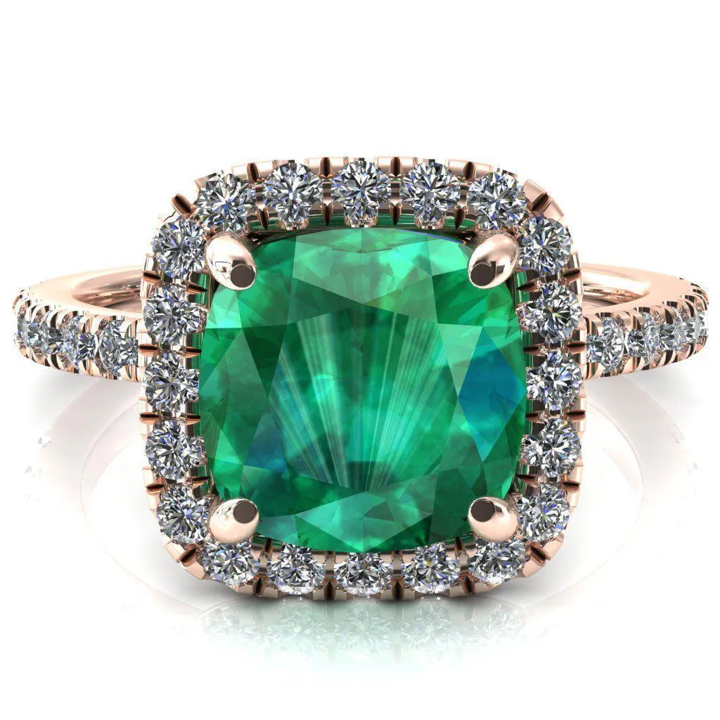 Talia Cushion Emerald 4 Prong Halo 5/8 Micropave Engagement Ring