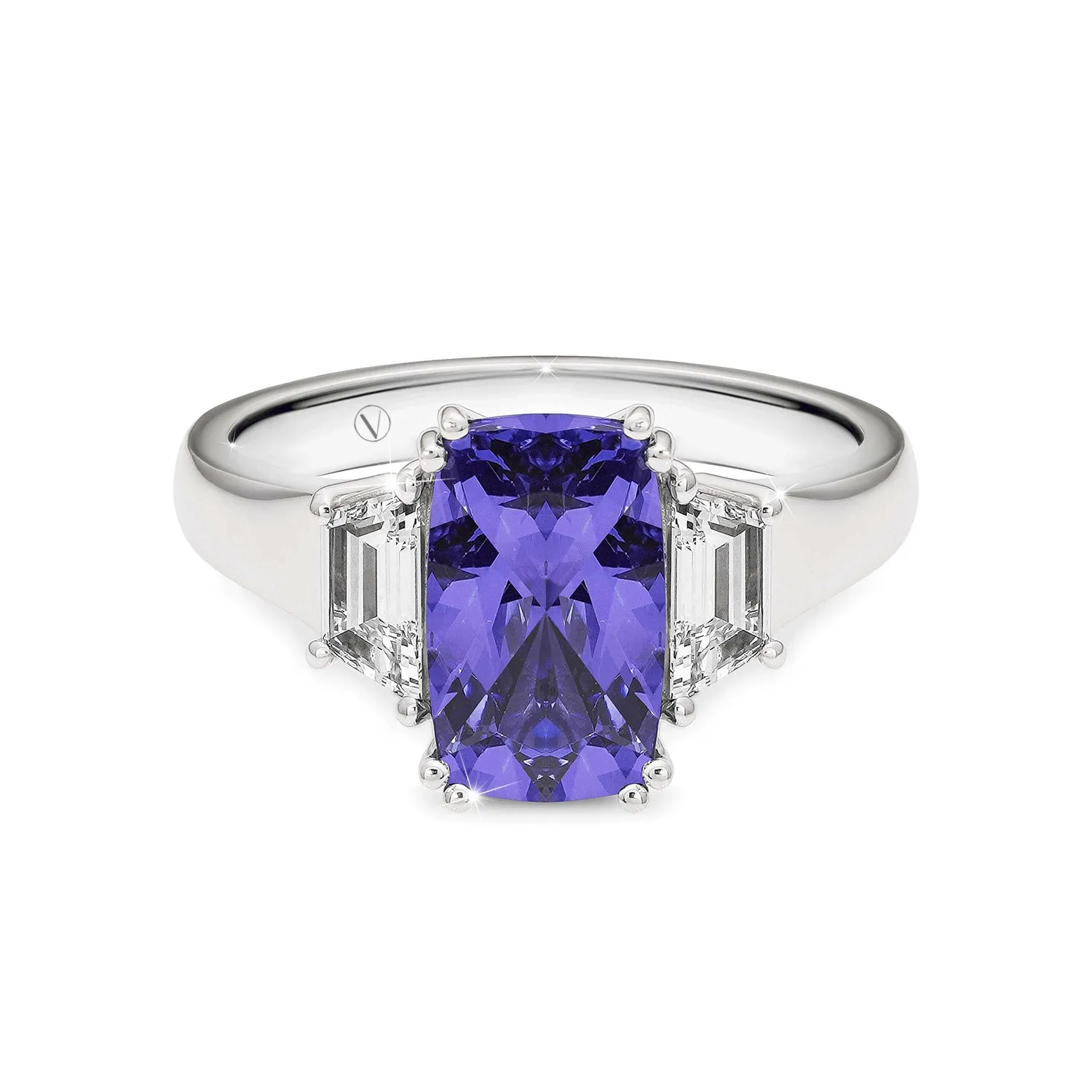 Tanzanite and Diamond Three Stone Ring in 18ct White Gold