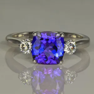 Tanzanite Square Cushion Ring With Fine Diamonds