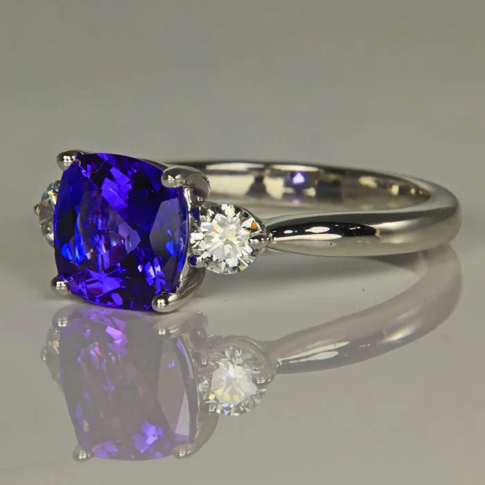 Tanzanite Square Cushion Ring With Fine Diamonds