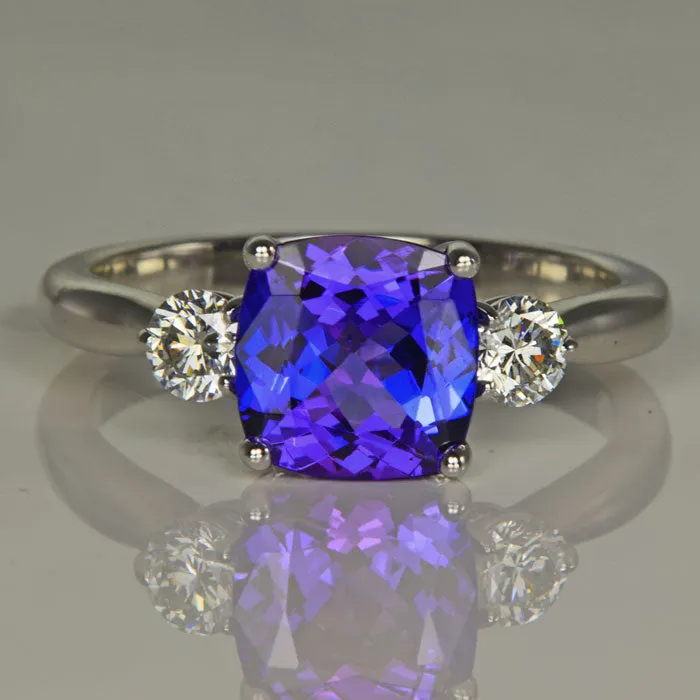 Tanzanite Square Cushion Ring With Fine Diamonds