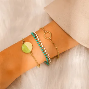 Teal Enamel & Resin 18K Gold-Plated Adjustable Charm Bracelet Set