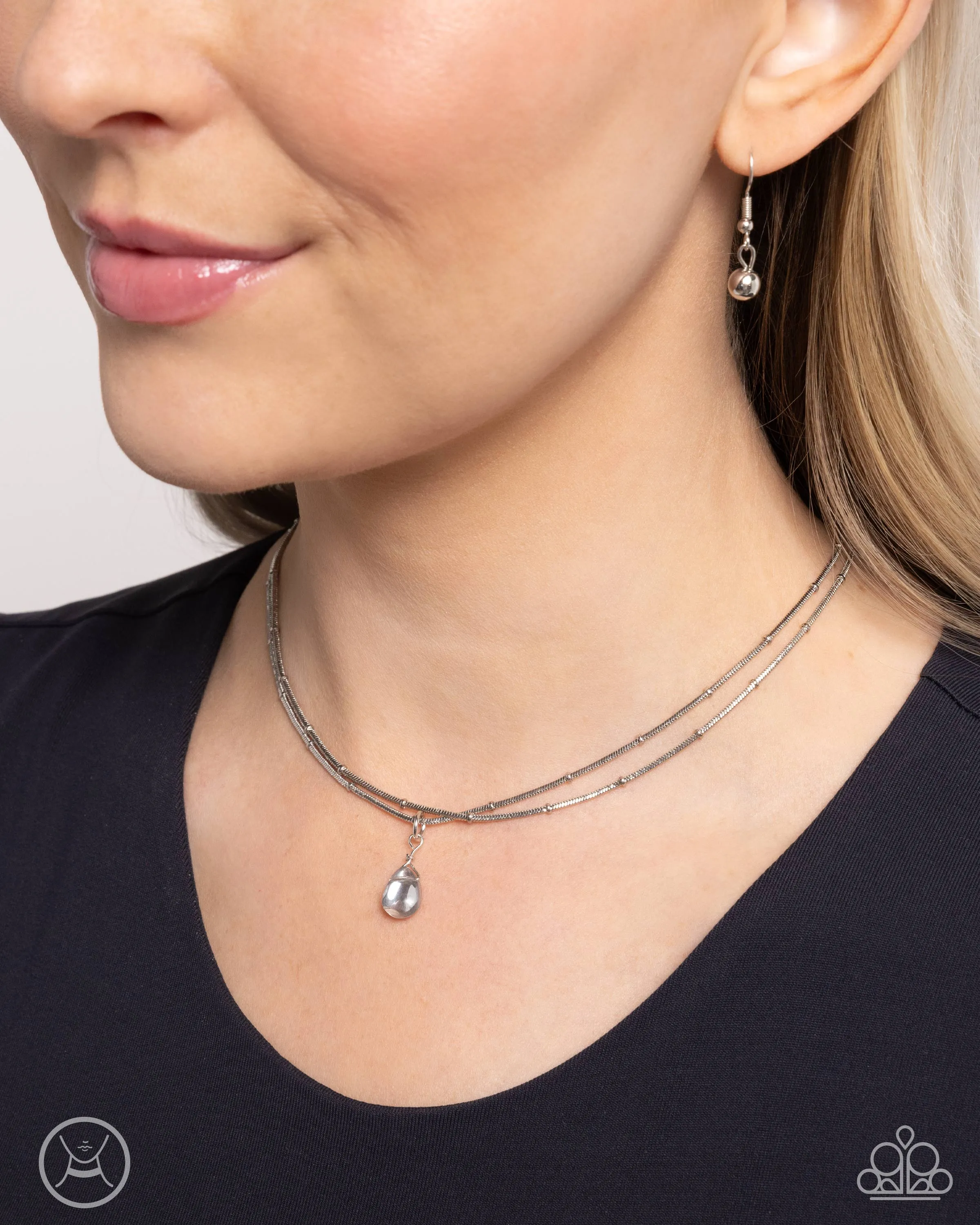 Teeming Teardrop - Silver - Transparent Bead Tiered Paparazzi Choker Necklace