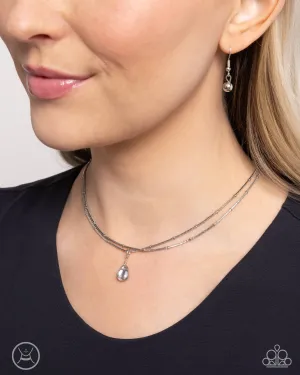 Teeming Teardrop - Silver - Transparent Bead Tiered Paparazzi Choker Necklace