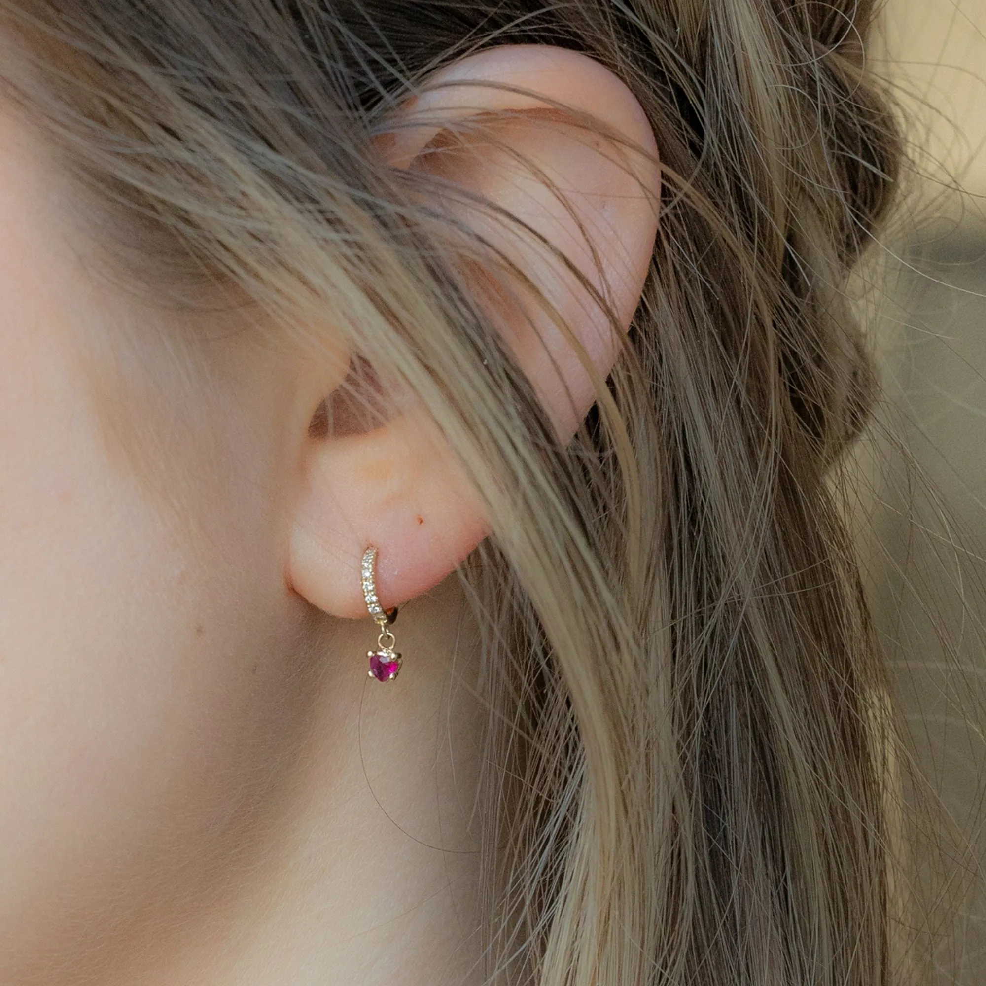 The Ruby Heart   Diamond Huggie Studs | 14K Yellow Gold