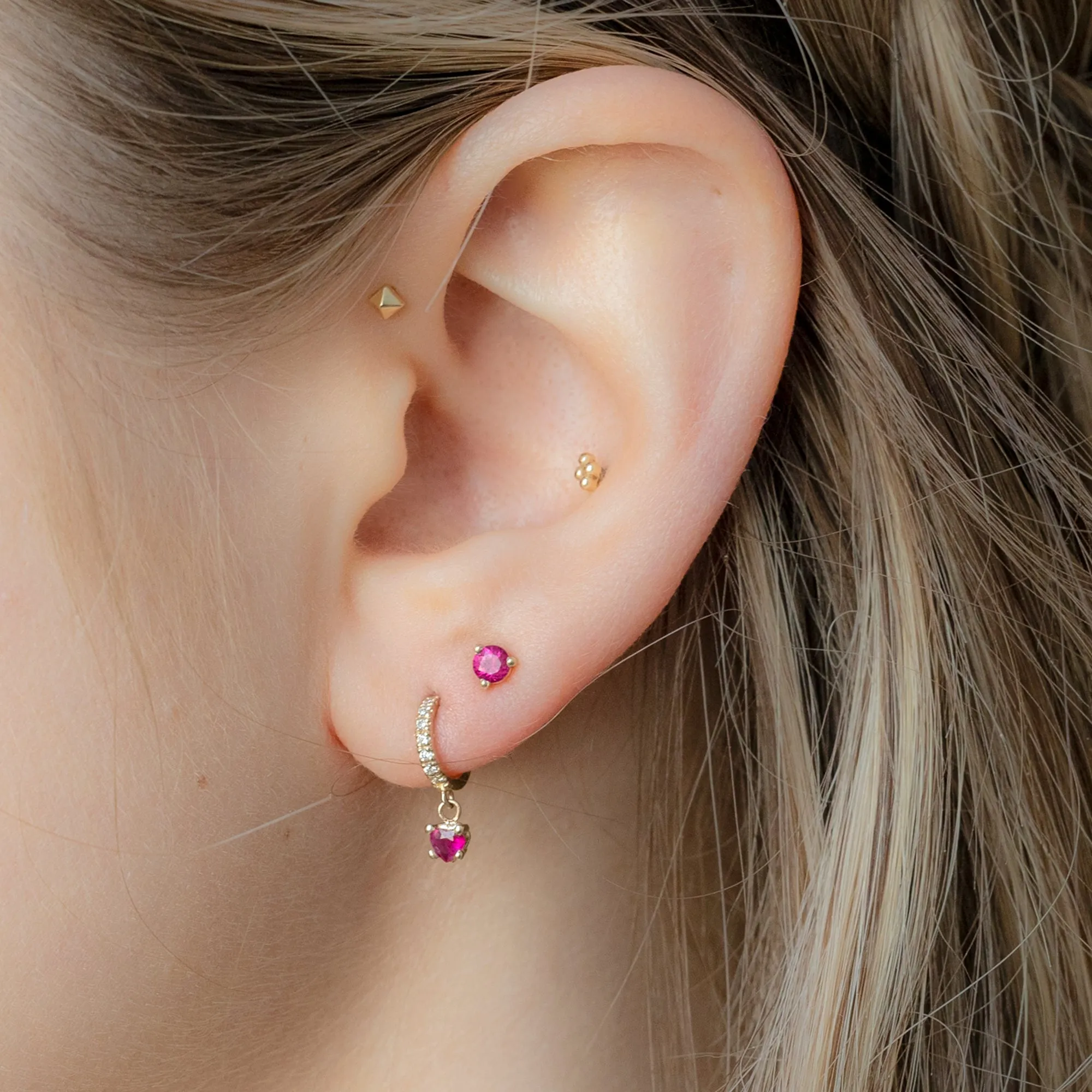 The Ruby Heart   Diamond Huggie Studs | 14K Yellow Gold