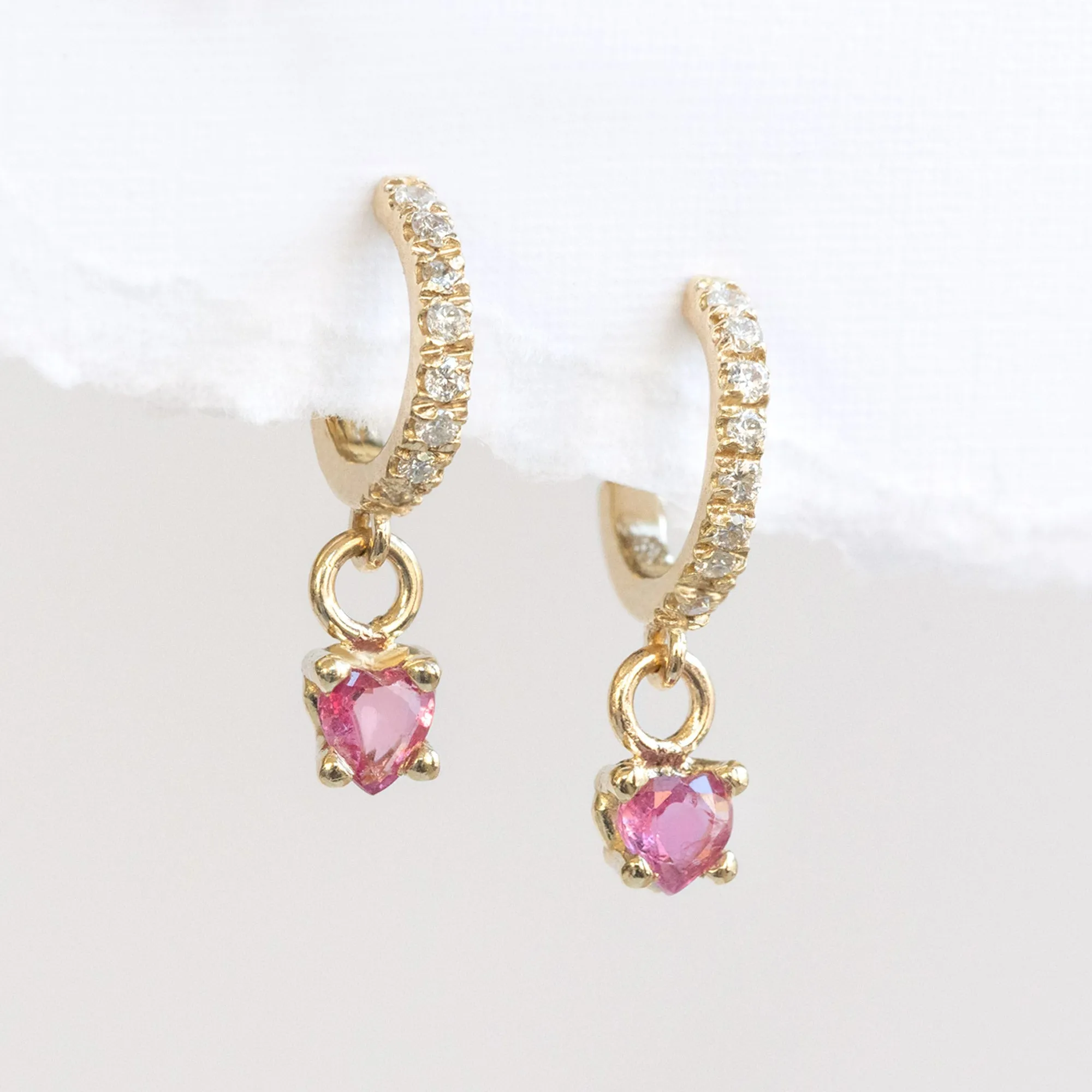 The Ruby Heart   Diamond Huggie Studs | 14K Yellow Gold