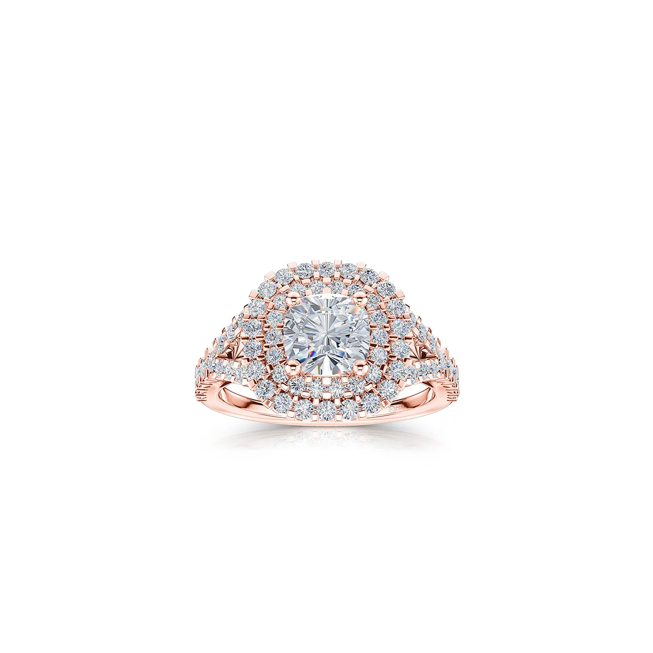 The Studio Collection Cushion Cut Diamond Double Halo Split Shank Engagement Ring