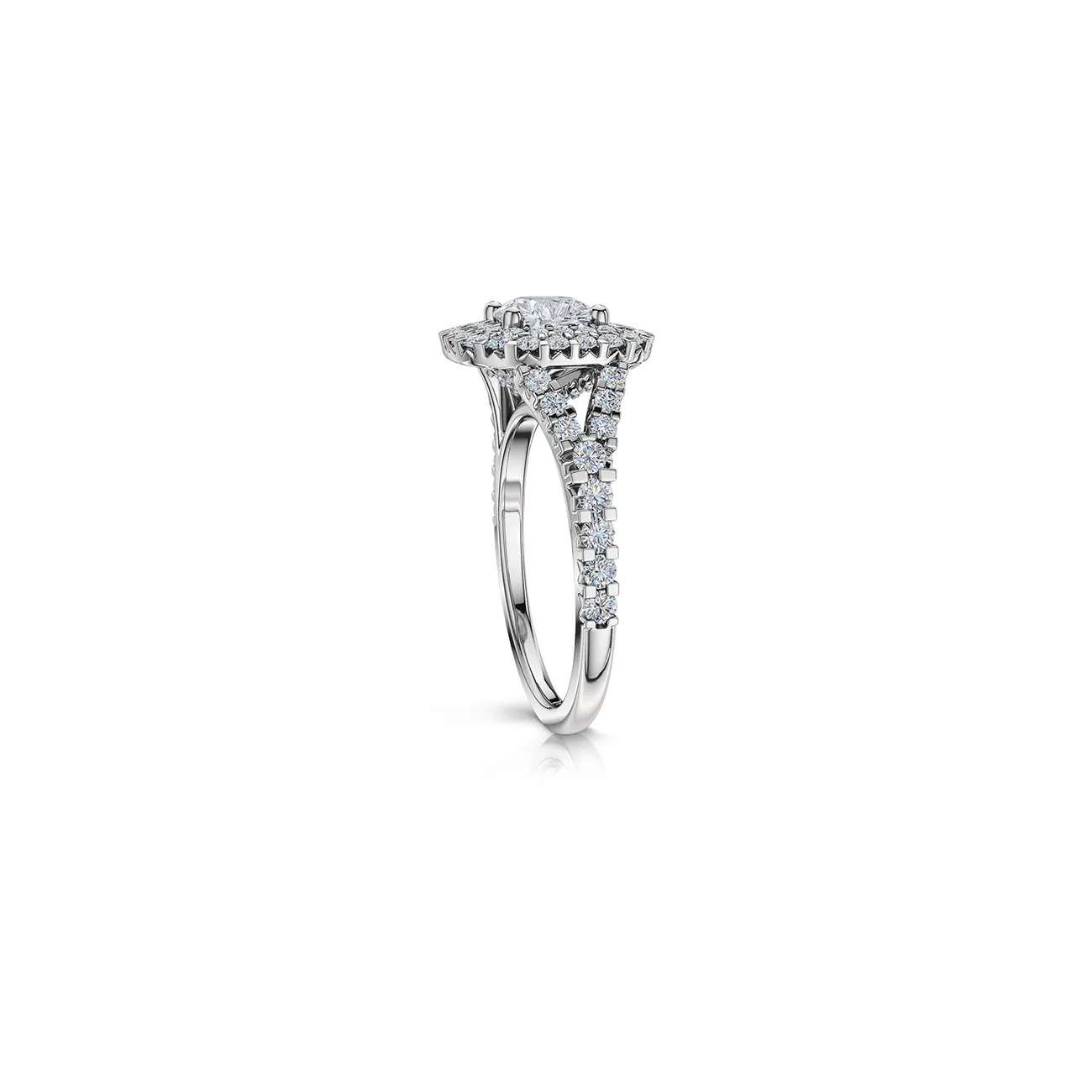 The Studio Collection Cushion Cut Diamond Double Halo Split Shank Engagement Ring