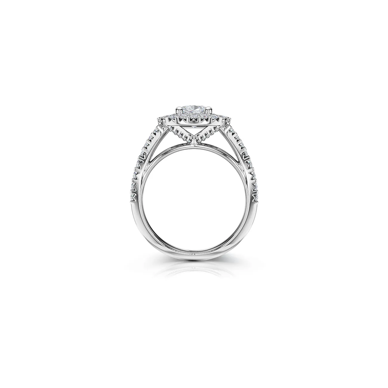 The Studio Collection Cushion Cut Diamond Double Halo Split Shank Engagement Ring