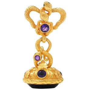 Tiffany & Co. Victorian Amethyst Demantoid Garnet 18 Karat Yellow Gold Antique Snake Fob Pendant