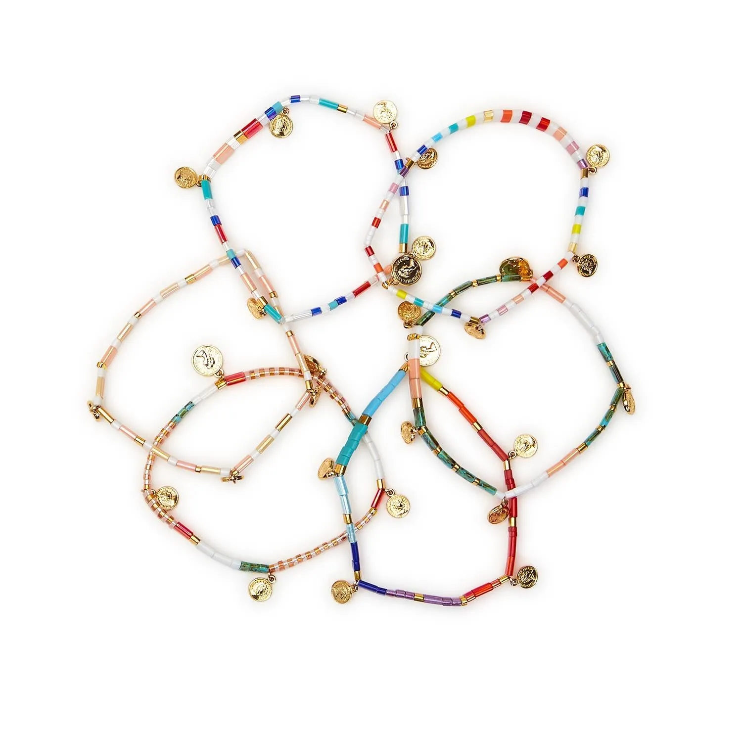 Tile Bead and Coin Charm Bracelet