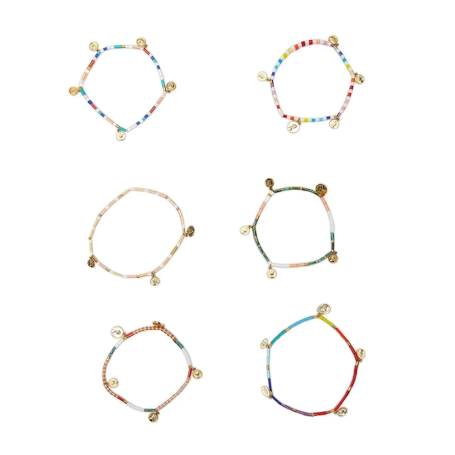 Tile Bead and Coin Charm Bracelet
