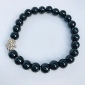 TM. Black Bead Hamsa Bracelet
