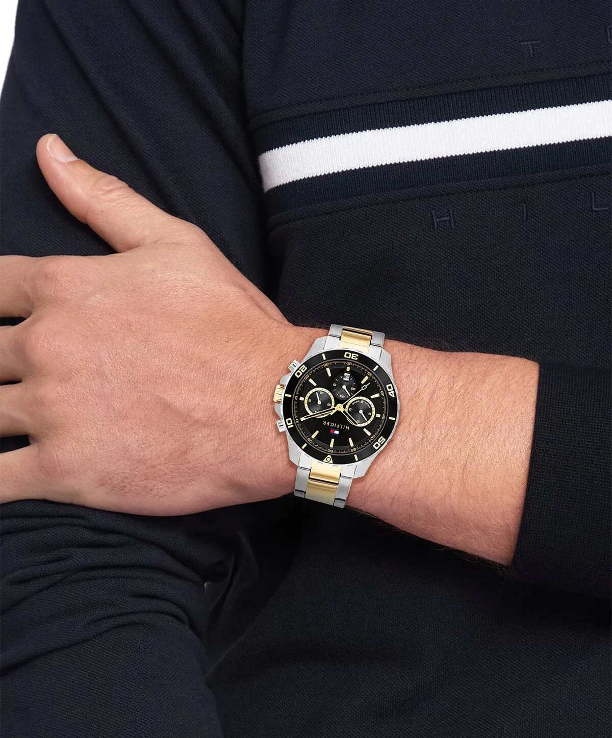 Tommy Hilfiger Jordan Two Tone Stainless Steel Black Dial Men's Watch 1792095