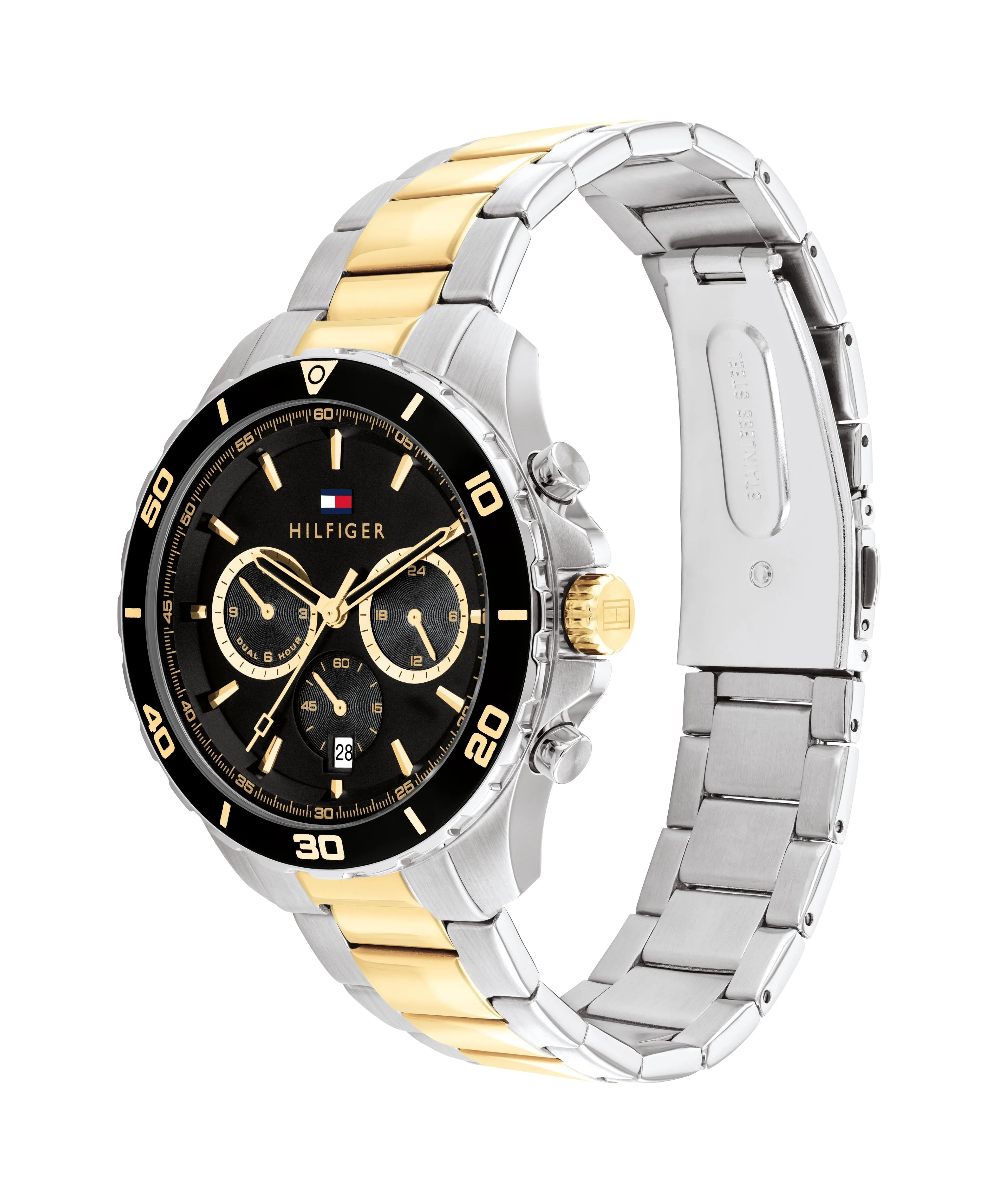 Tommy Hilfiger Jordan Two Tone Stainless Steel Black Dial Men's Watch 1792095