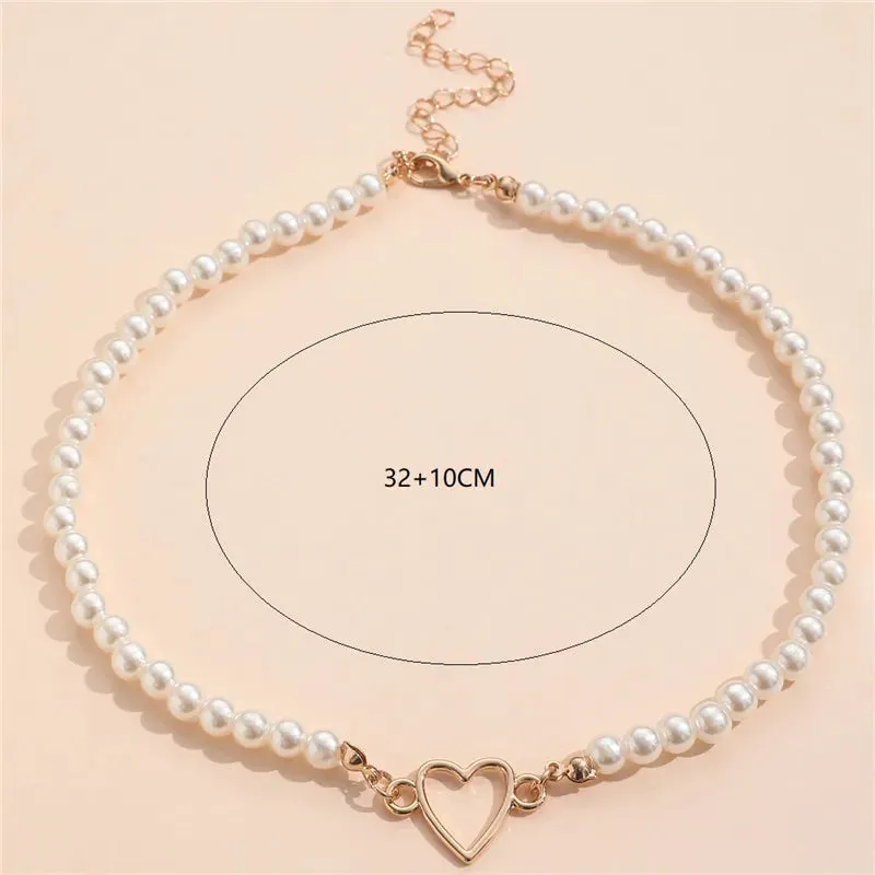 Trendy Love Heart Pearl Choker Necklace Female Personality Party Fashion Clavicle Collier Accessories Colar Perlas Collar Gift