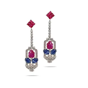 Trinity Carved Ruby & Sapphire Drop Earrings