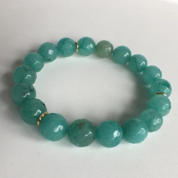 Triple Strand Amazonite Stretch Bracelet with Pave CZ Flower