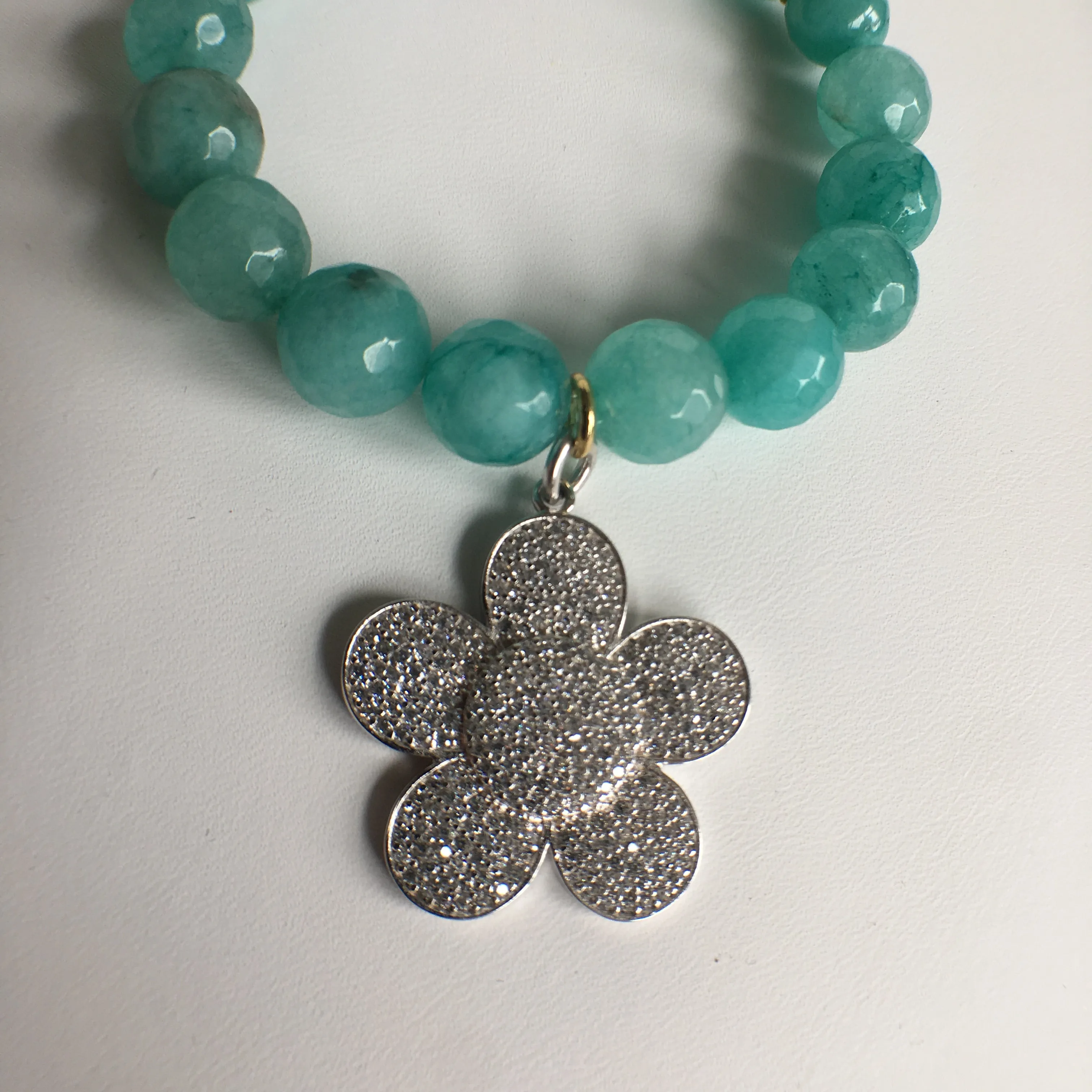 Triple Strand Amazonite Stretch Bracelet with Pave CZ Flower