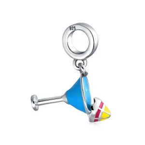 Tropical Drink Glass Charm Bead Blue Enamel Sterling Silver European Bracelet
