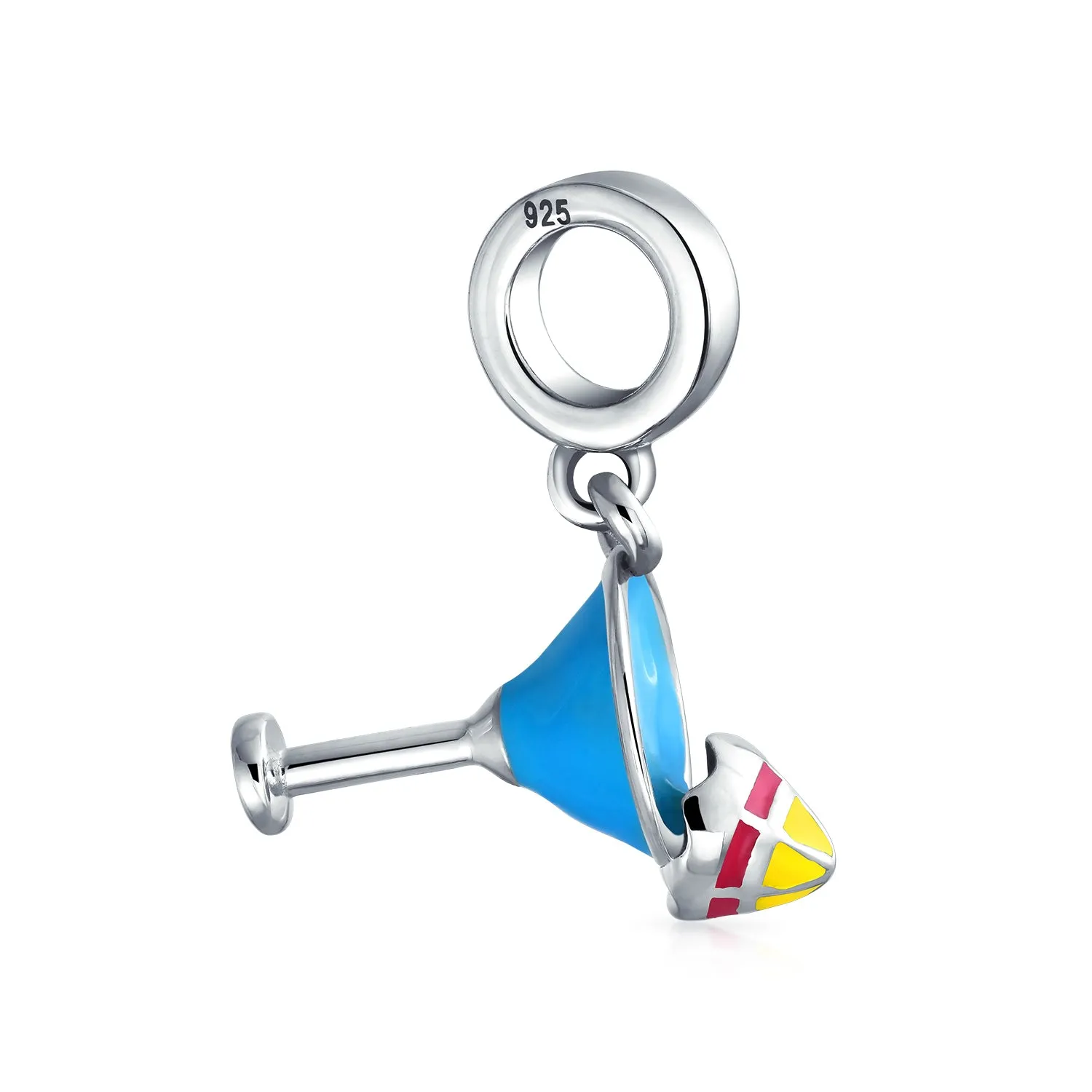 Tropical Drink Glass Charm Bead Blue Enamel Sterling Silver European Bracelet