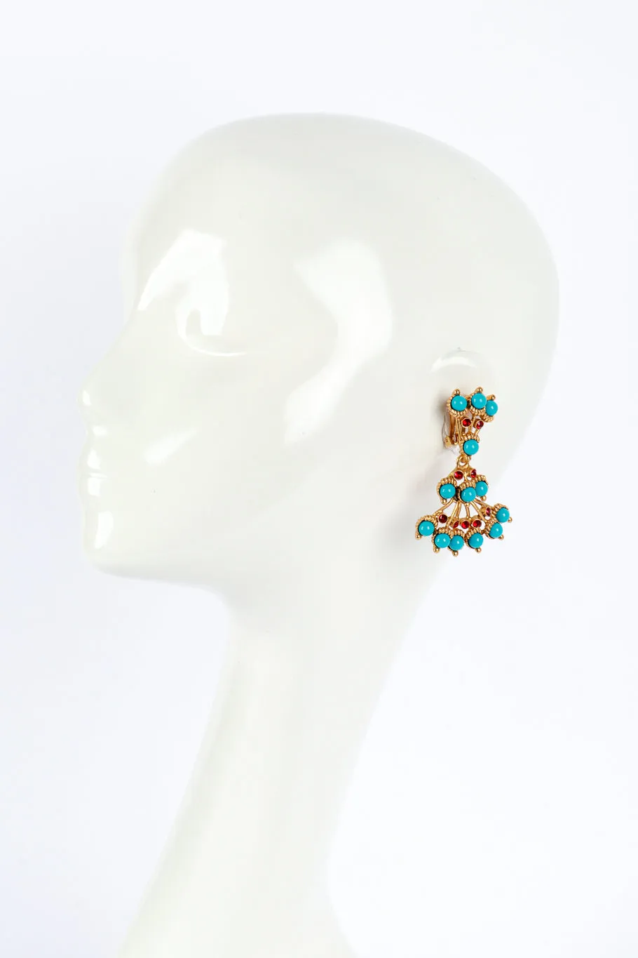 Turquoise Stone Fan Drop Earrings